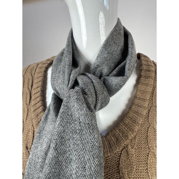 Pierre Cardin Vintage  Fine Muffler Cashmillon Acrylic Scarf W/ Black Fringe Gra - Picture 4 of 10